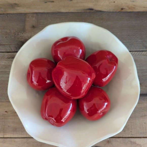 Vintage White Ceramic Bowl with Red Apples - Picture 6 of 11